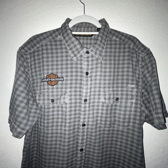 HARLEY DAVIDSON Mens Grey Plaid Short Sleeve Button up Shirt SZ L - Picture 3 of 5